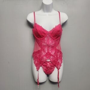 Elegant Pink Lace Bustier Set Size L